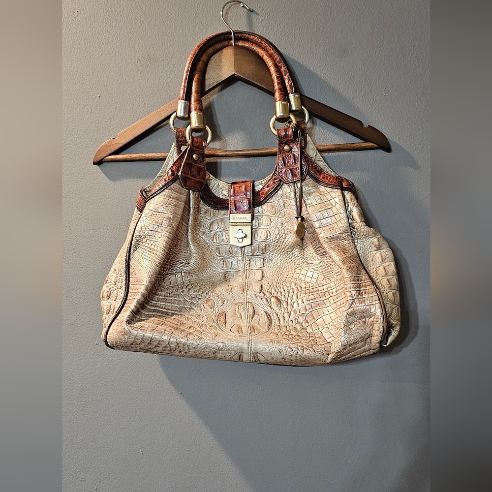 Brahmin Celia Melbourne/Praline Shoulder‎ Bag Satchel Croc Leather Womens OS